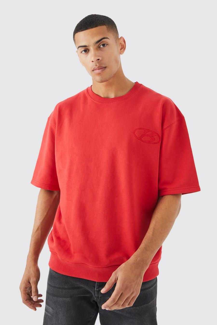 Red Short Sleeve Oversized Boxy Sweatshirt