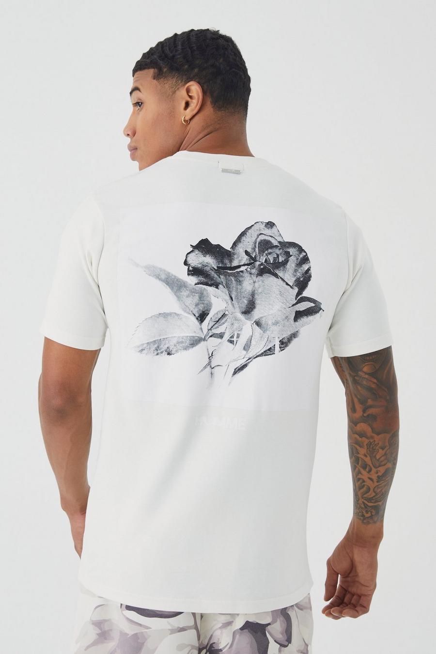 T-shirt pesante Slim Fit con grafica Interlock Homme, Ecru