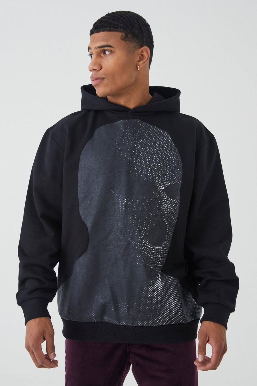 Black Oversized Heavyweight Loopback Graphic Hoodie image number 1