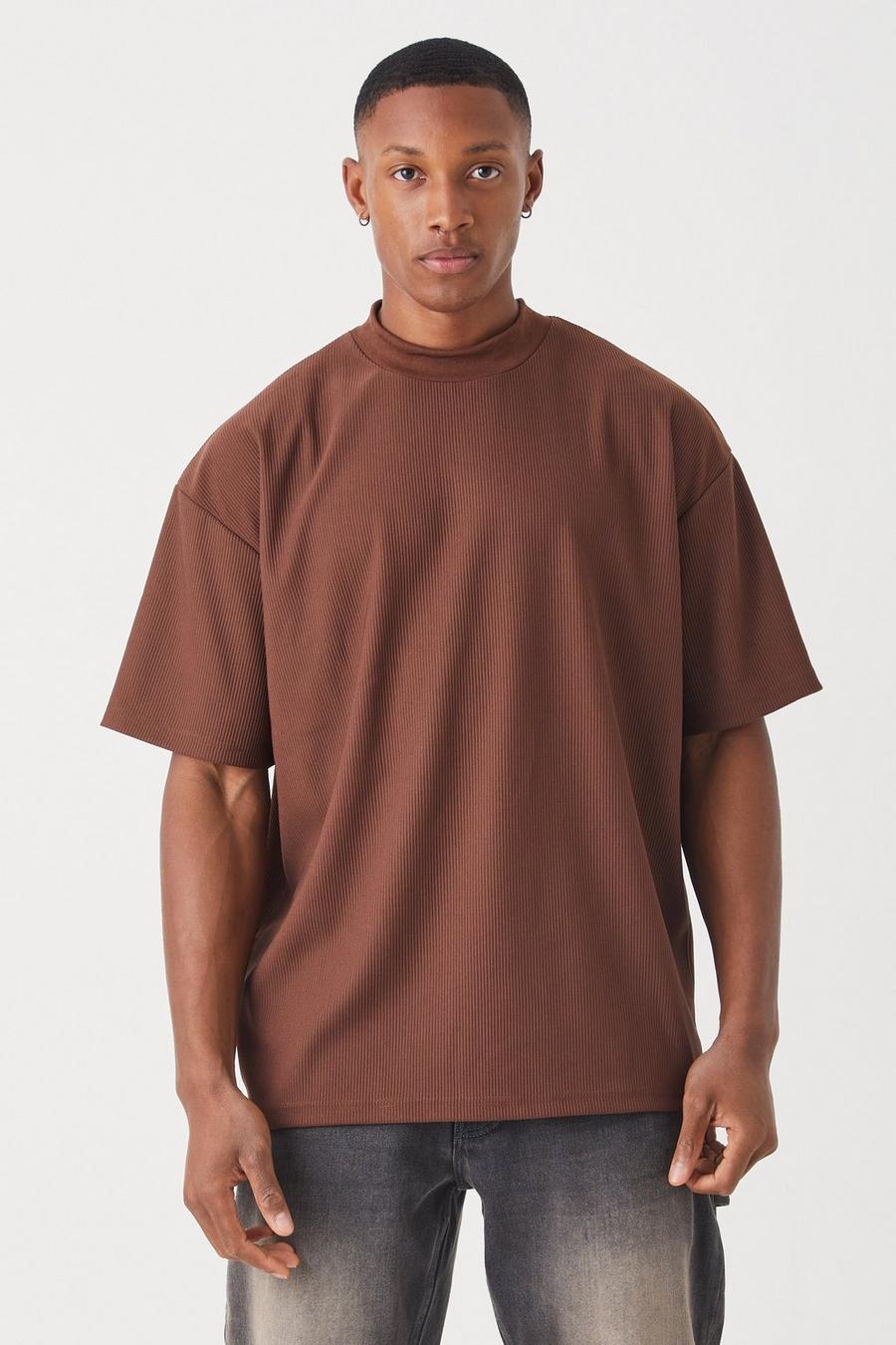 T-shirt oversize côtelé à col montant, Chocolate marron