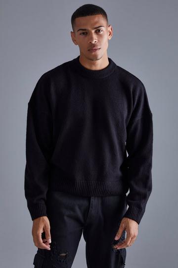 Boxy Brushed Extended Neck Knitted Sweater black