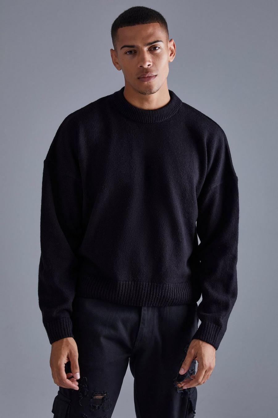 Men's Boxy Brushed Extended Neck Knitted Jumper | Boohoo UK