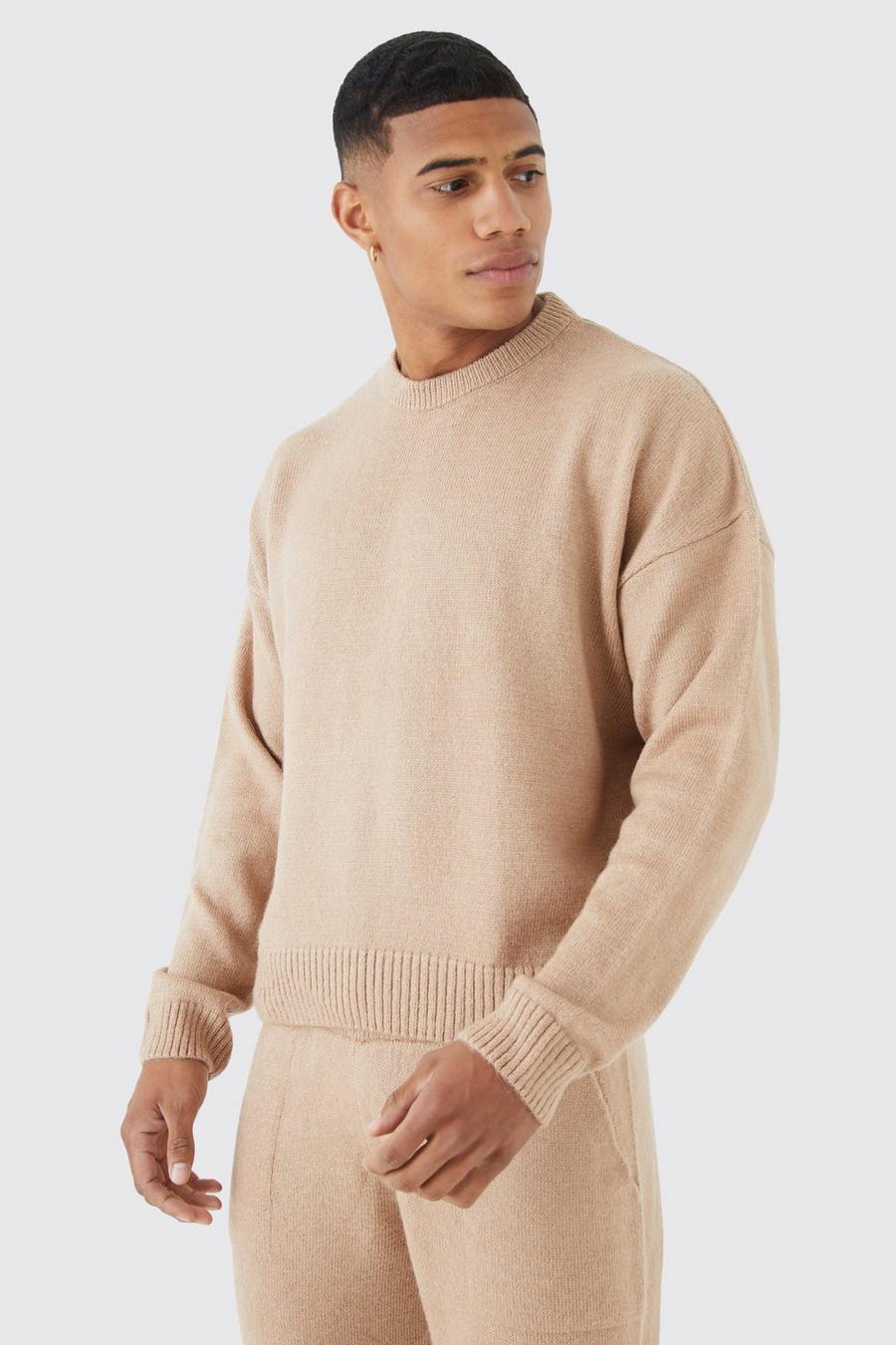 Pull ample en maille brossée, Taupe