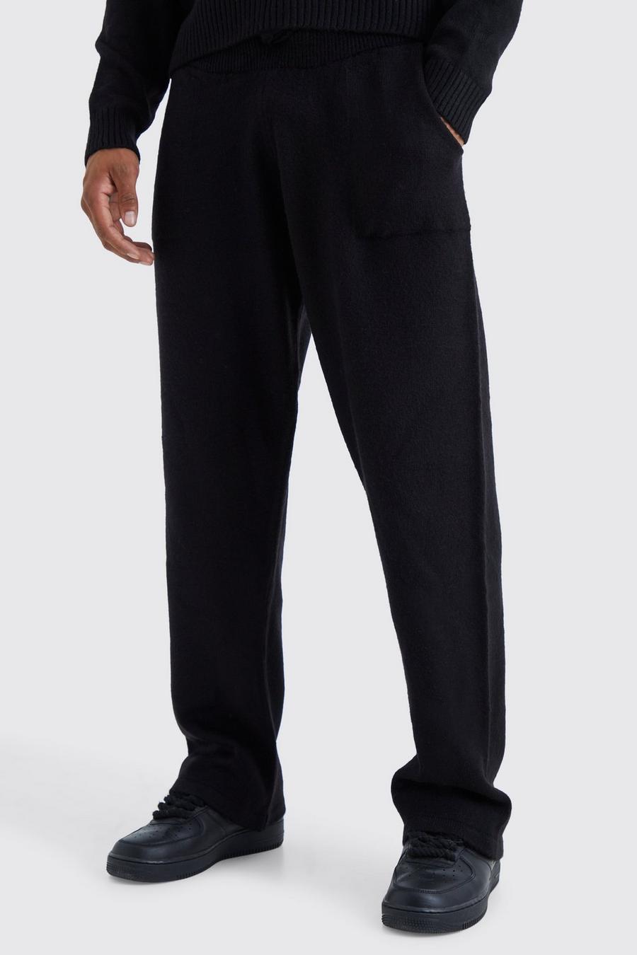 Pantalón deportivo holgado de punto y pernera ancha, Black image number 1