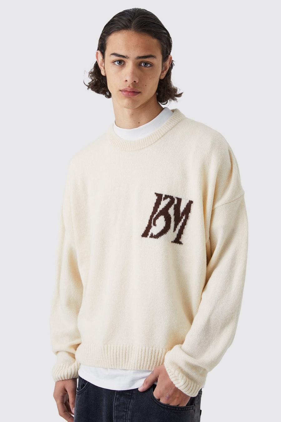 Ecru white Boxy Bm Brushed Knitted Jumper