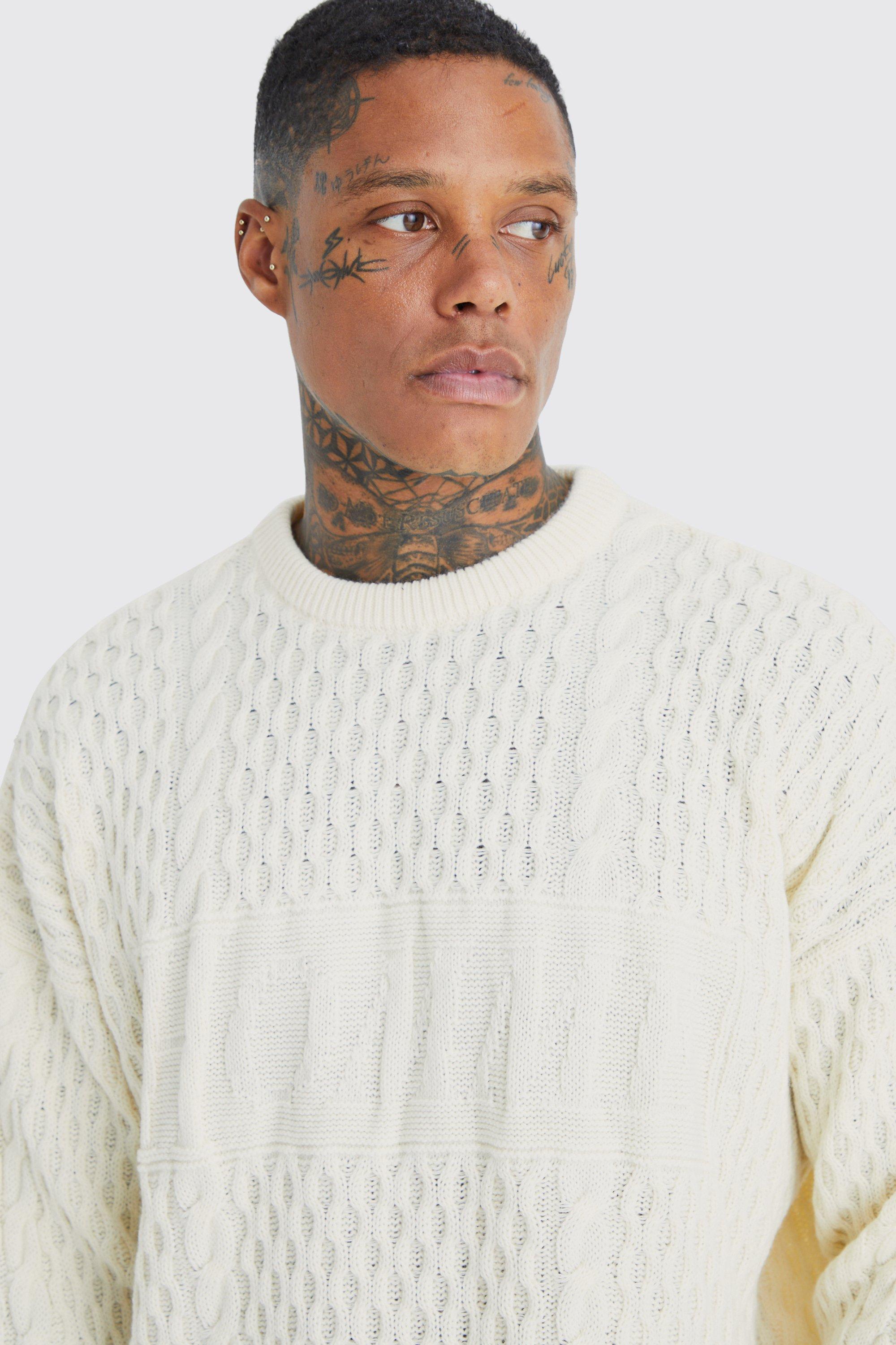 Oversized Cable Knit Homme Intarsia Jumper boohoo