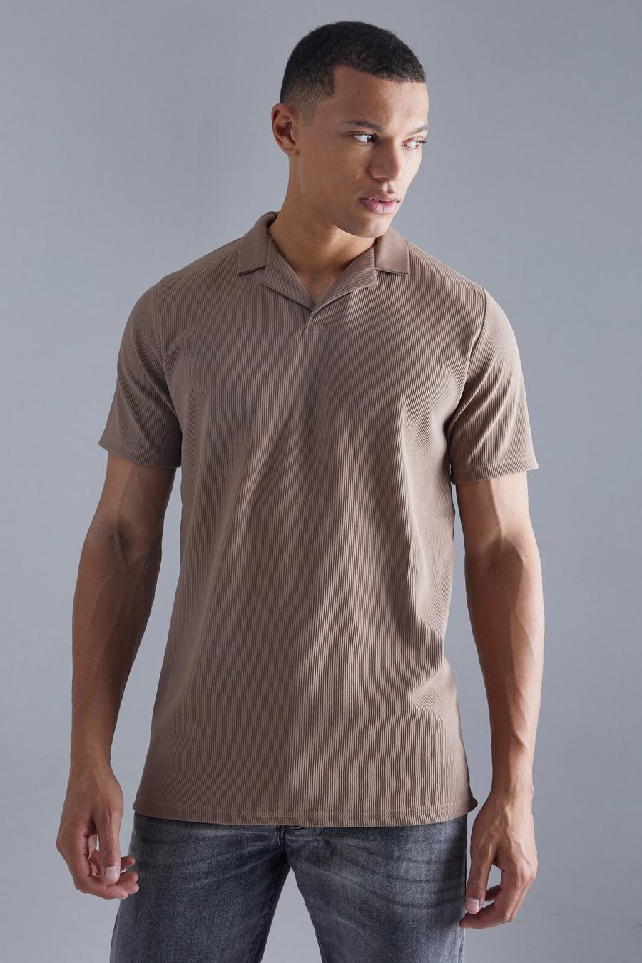 Tall geripptes Slim-Fit Ottoman Poloshirt, Taupe image number 1