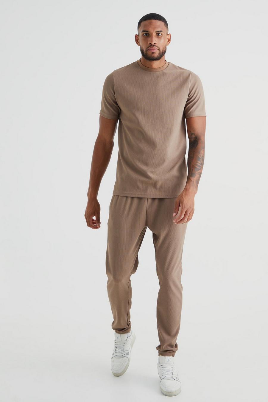 Taupe beige Tall Slim Ottoman T-shirt And Jogger Set