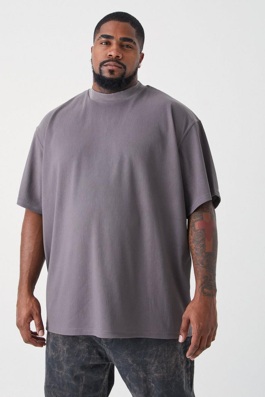Charcoal grå Plus Oversized Ex Neck Ottoman Rib T-shirt