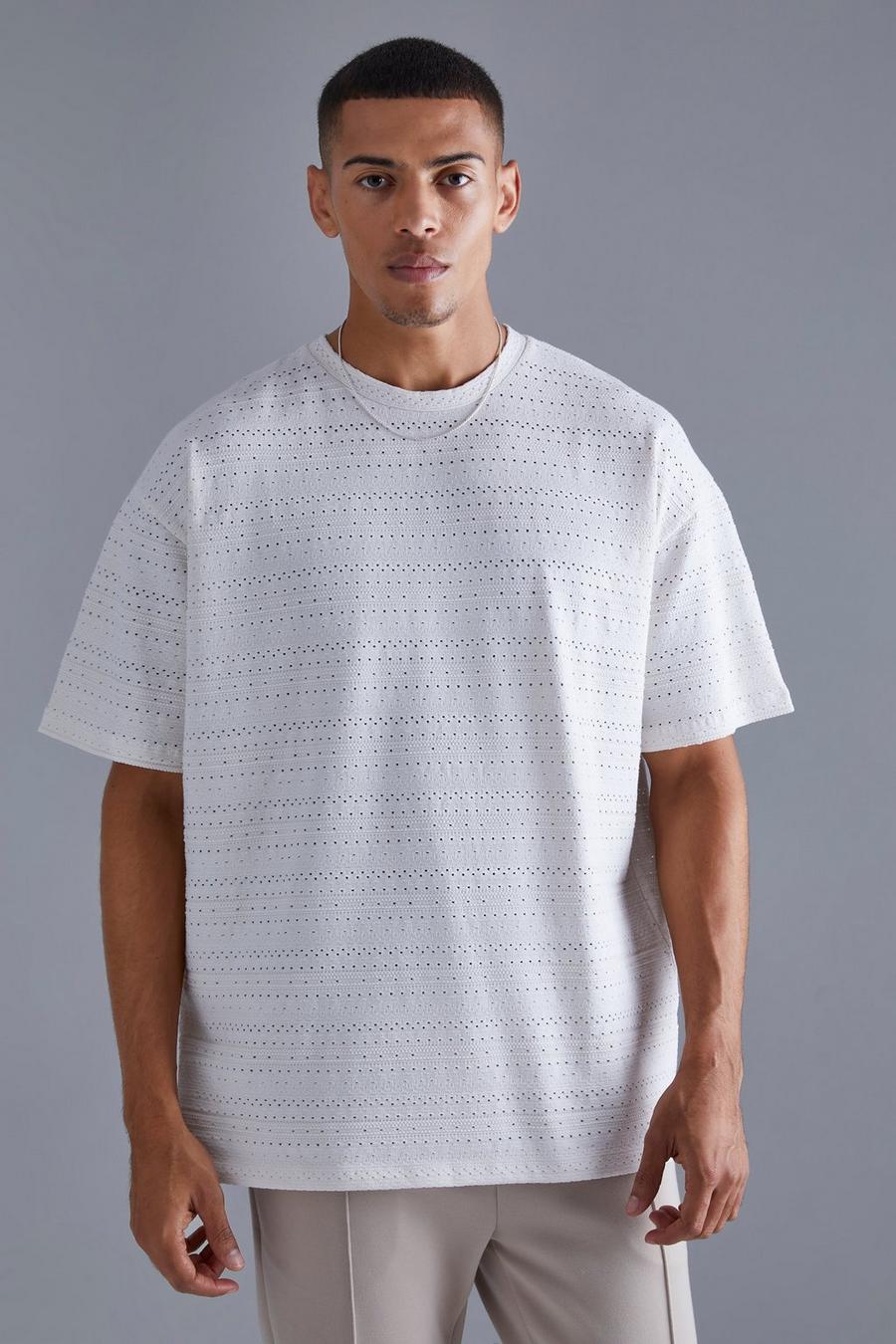 Ecru white Oversized Textured T-shirt