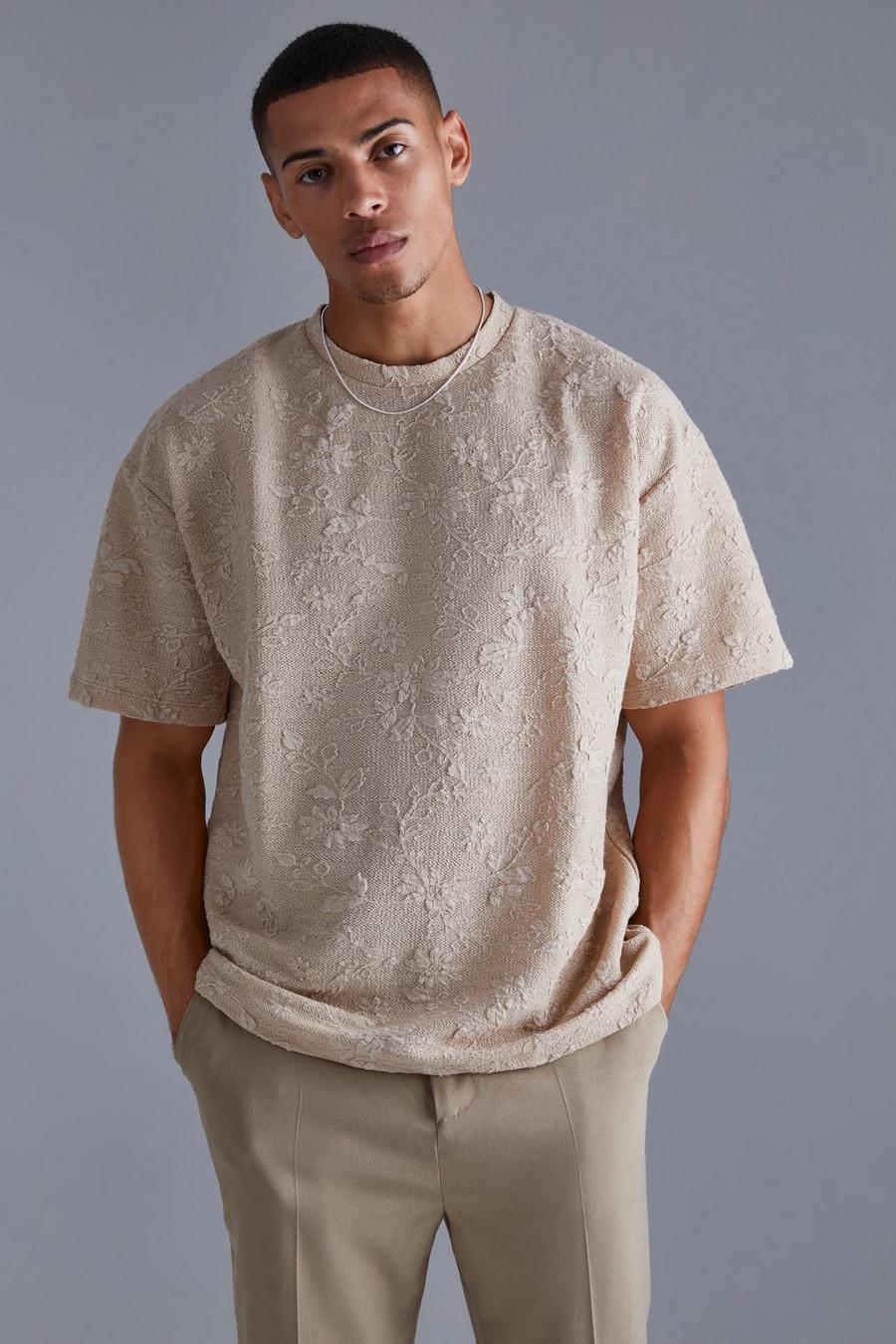 Taupe beige Oversized Textured T-shirt