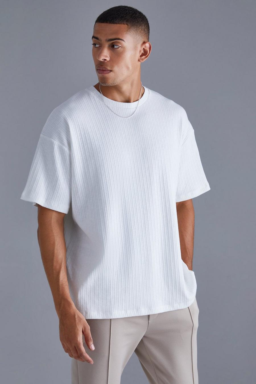 Ecru white Oversized Heavyweight Textured T-shirt