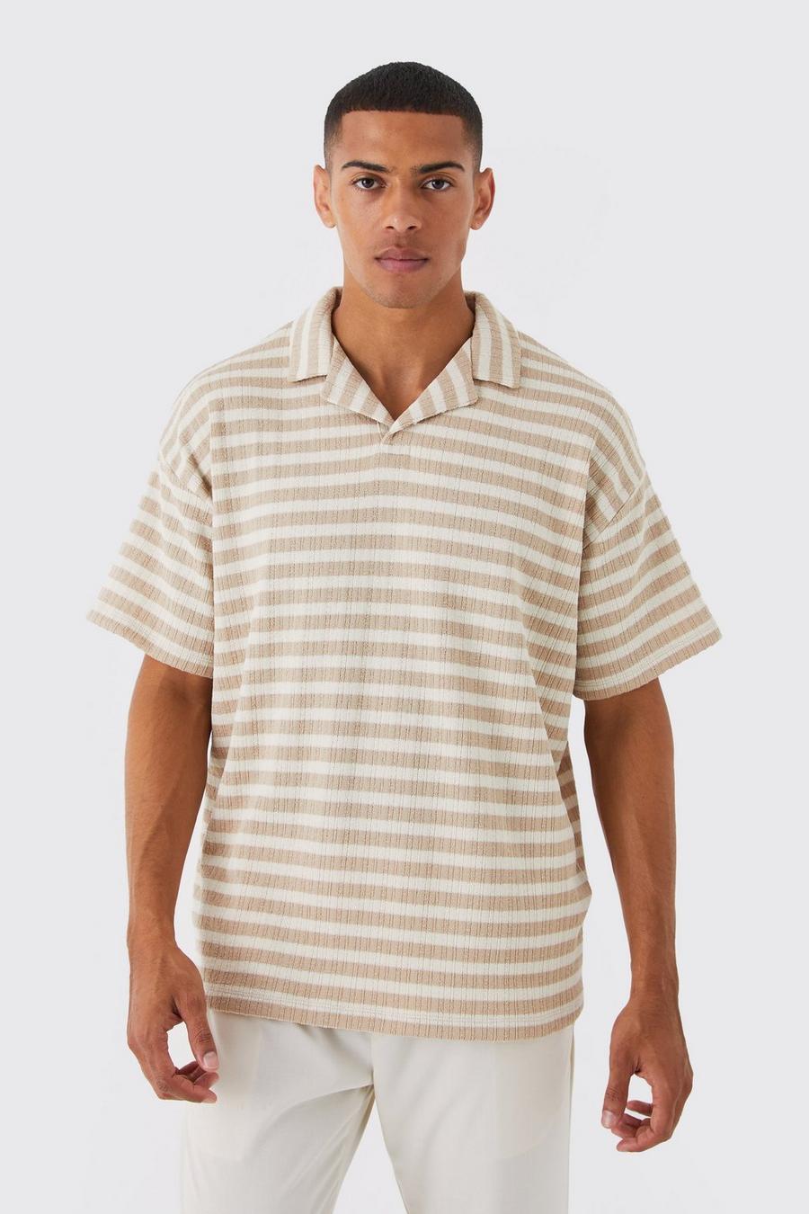 Taupe Oversized Texture Revere Polo  image number 1