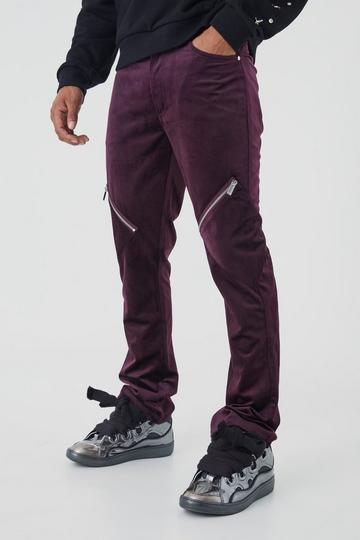 Pantalon cargo zippé en velours purple
