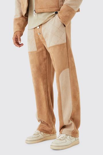 Ecru White Relaxed Suede Quilted Panel Pants