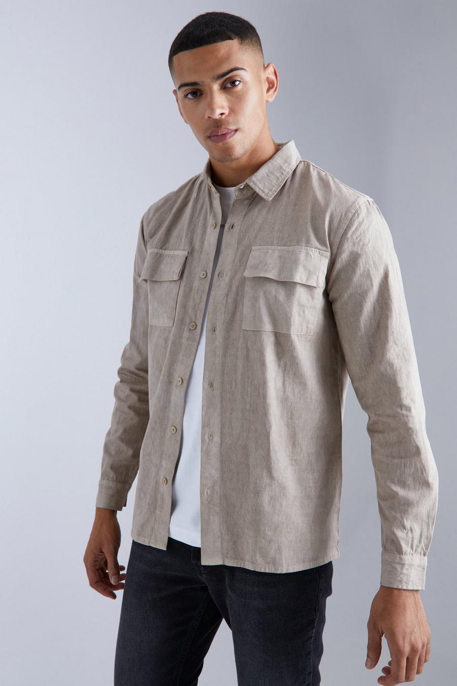 Taupe Oversize skjortjacka i twill image number 1