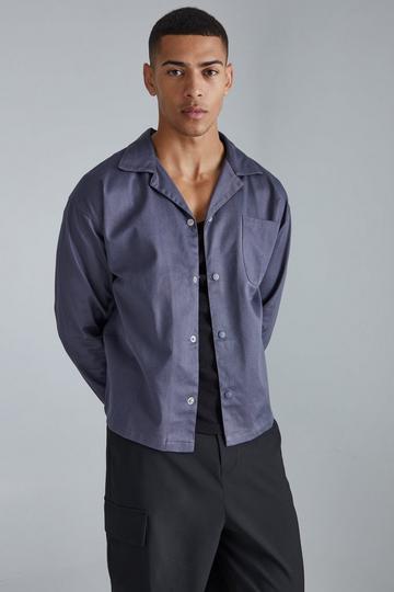 Boxy Revere Harrington Twill Overshirt charcoal