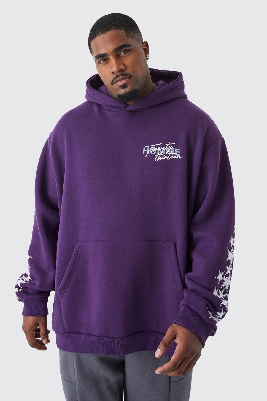 Purple Plus Oversized Star Graffiti Print Hoodie