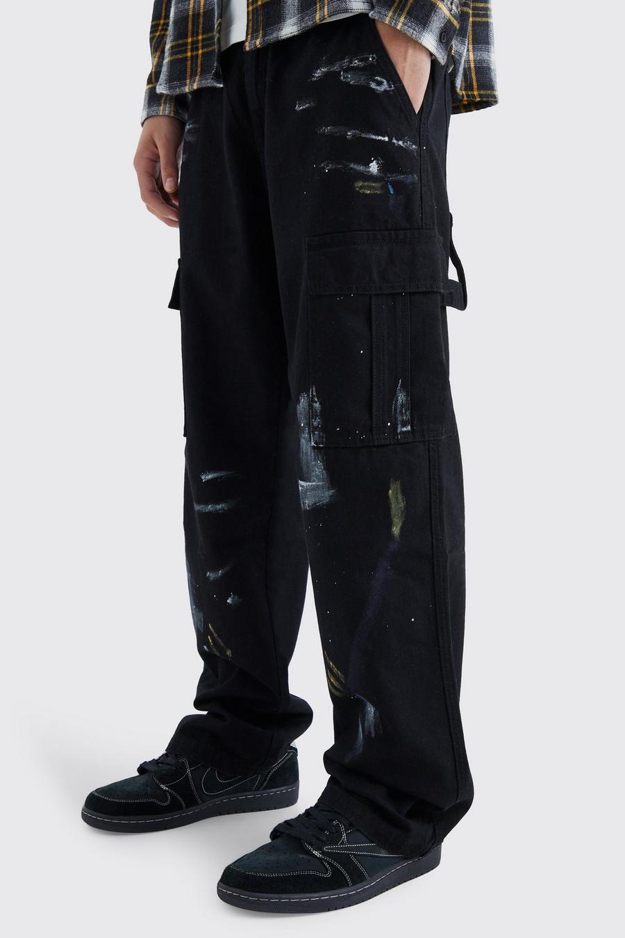 Black Relaxed Fit All Over Paint Splatter Trouser image number 1