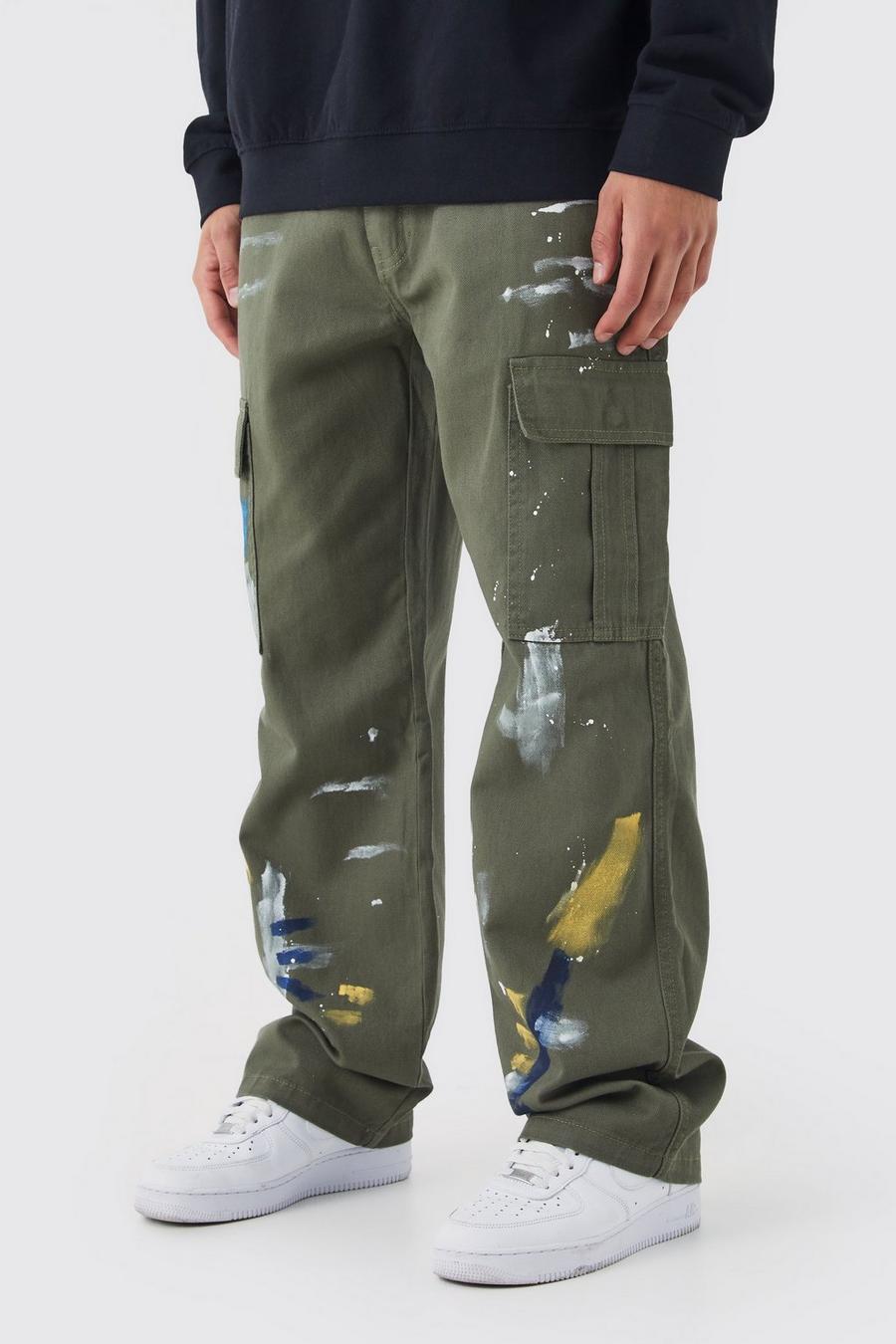Khaki Relaxed Fit All Over Paint Splatter Pants image number 1
