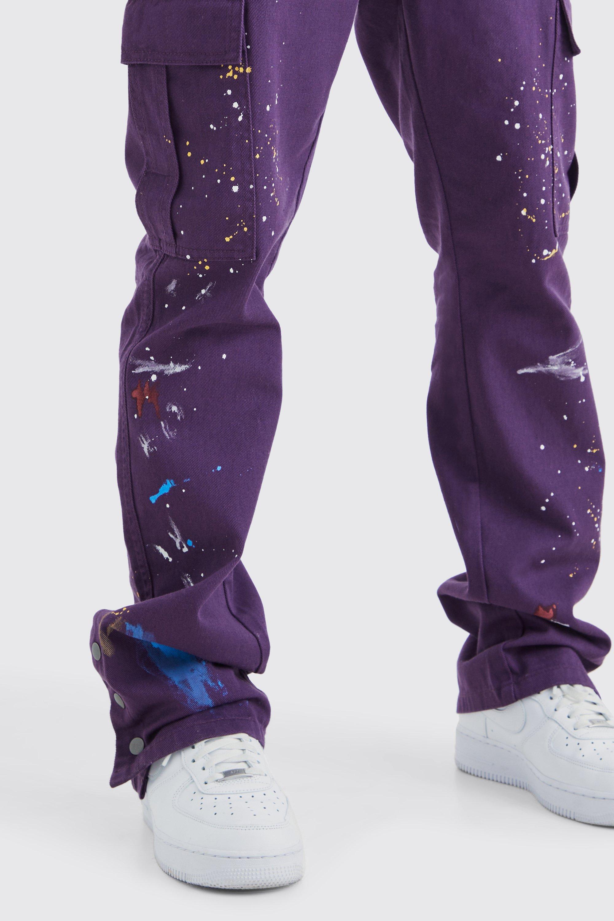 Plus Slim Flare Popper Hem Paint Splatter Cargo Pants