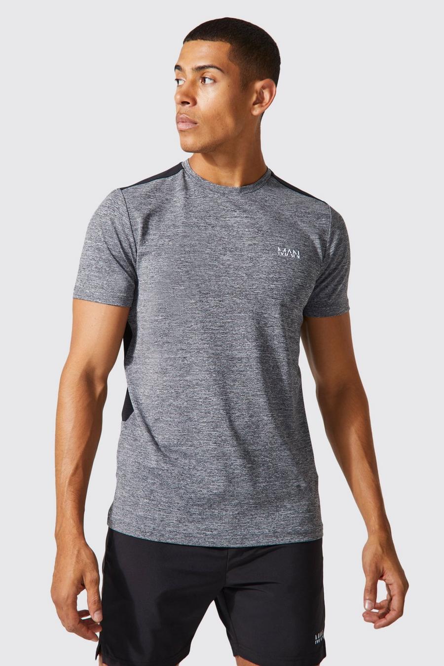 T-shirt de sport à empiècement en mesh - MAN Active, Grey marl image number 1