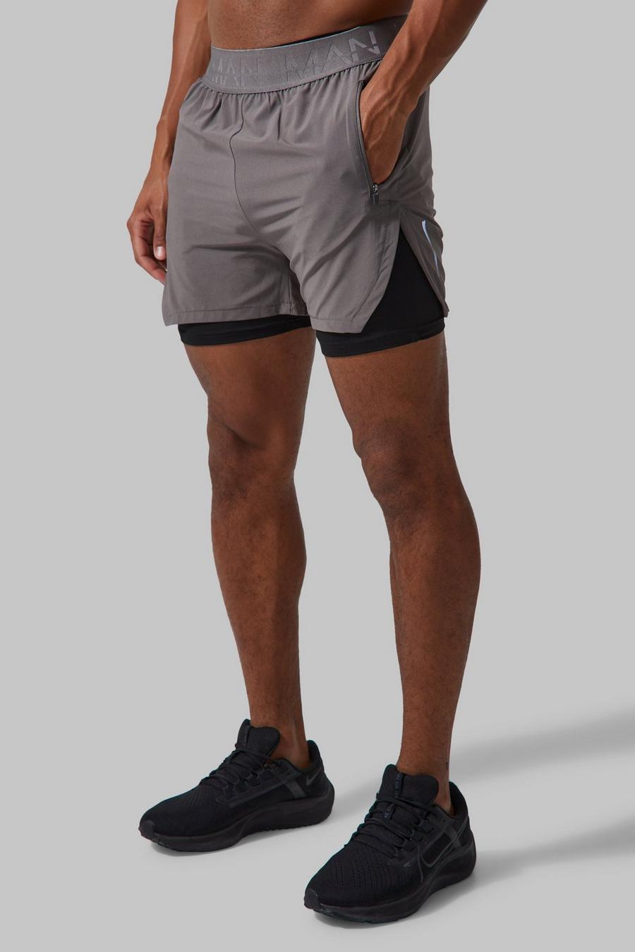 Man Active 2-in-1 Shorts mit extremem Schlitz, Charcoal grau