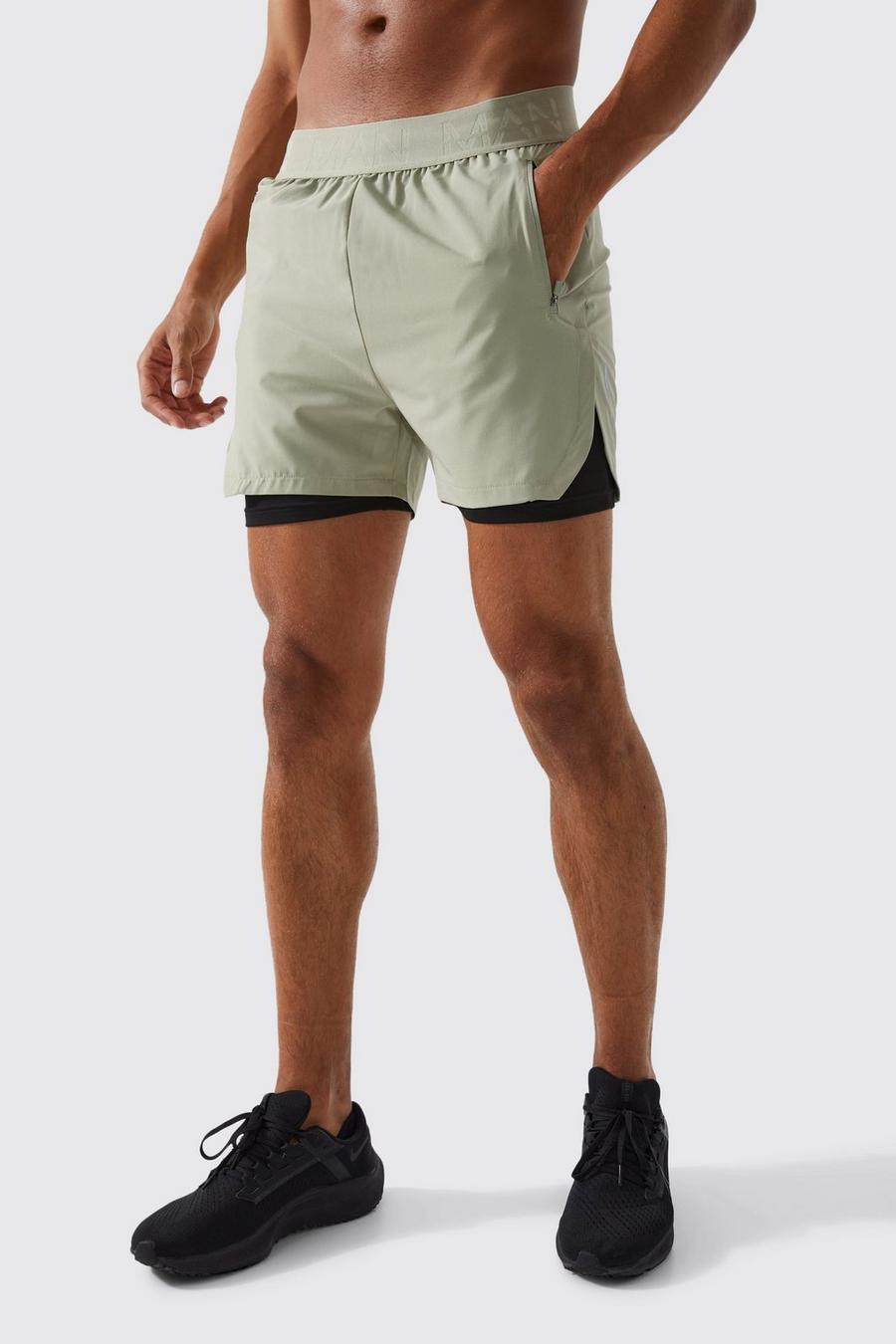 Man Active 2-in-1 Shorts mit extremem Schlitz, Sage grün
