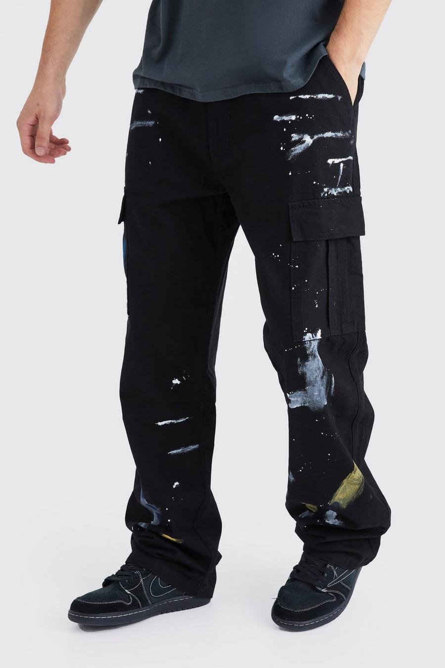 Black Tall Relaxed Fit All Over Paint Splatter Trouser image number 1