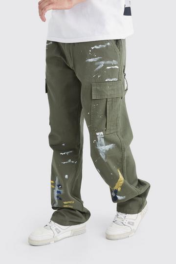 Khaki Tall Relaxed Fit All Over Paint Splatter Trouser