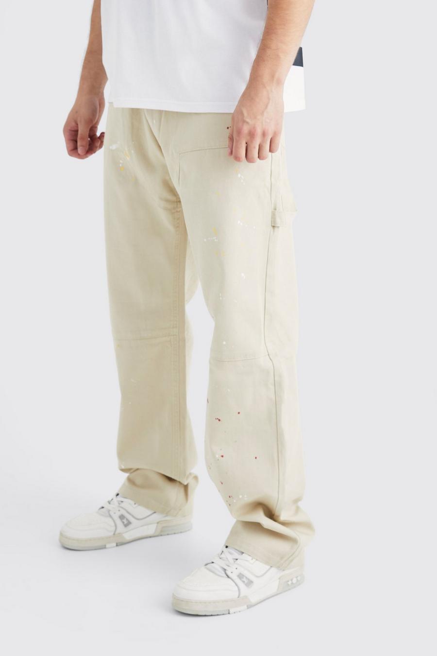 Stone Tall Relaxed Fit All Over Paint Splatter Carpenter Trouser image number 1