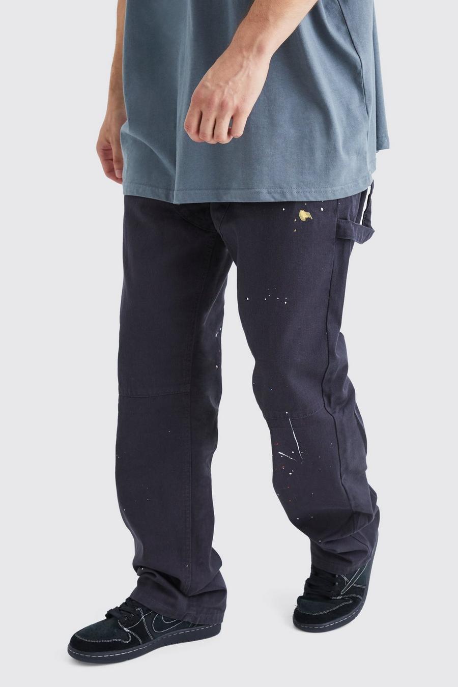 Tall - Pantalon charpentier ample à taches de peinture, Charcoal image number 1