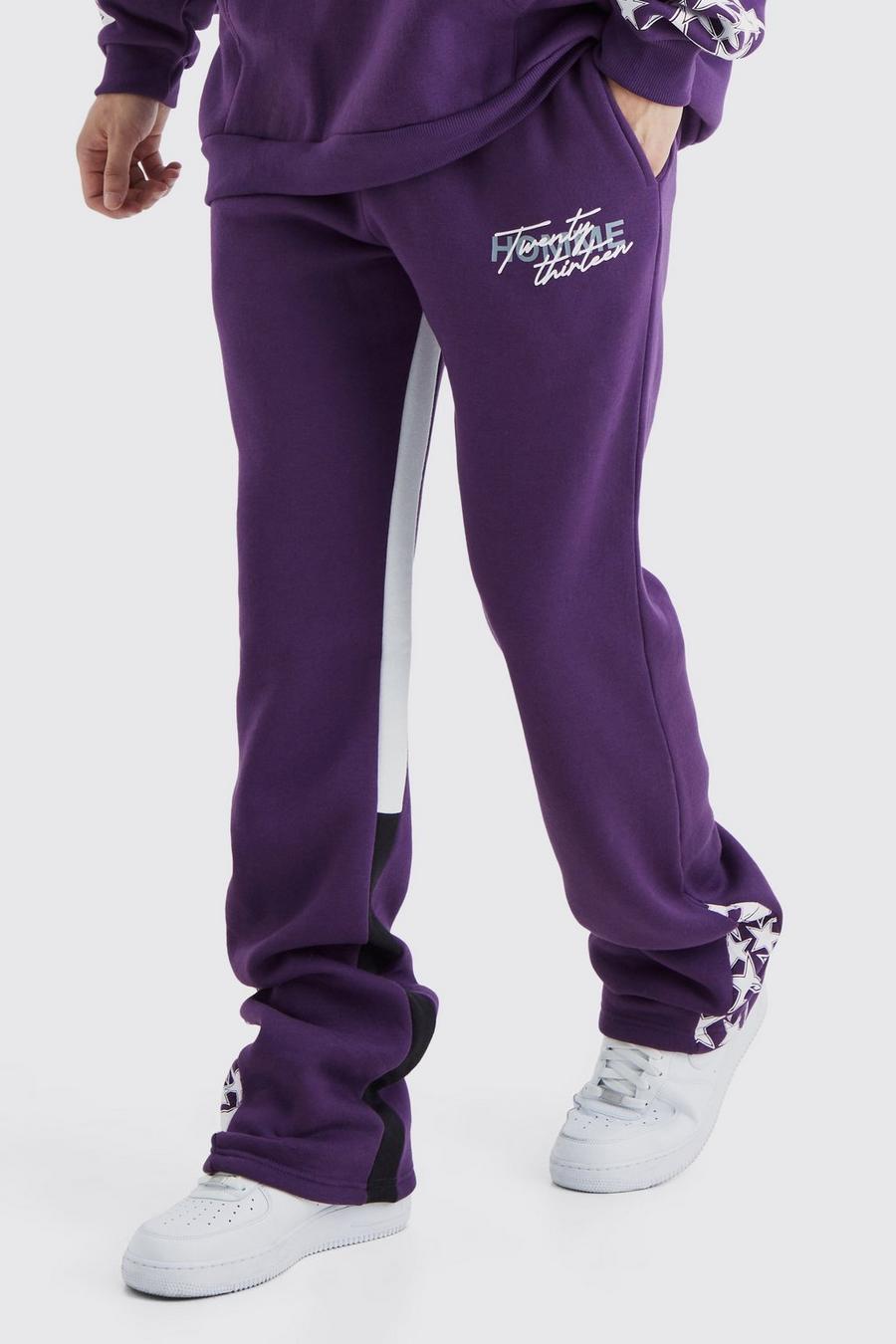 Purple Tall Slim Stacked Flare Star Gusset Jogger image number 1