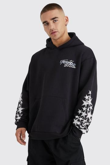 Black Oversized Star Graffiti Print Hoodie