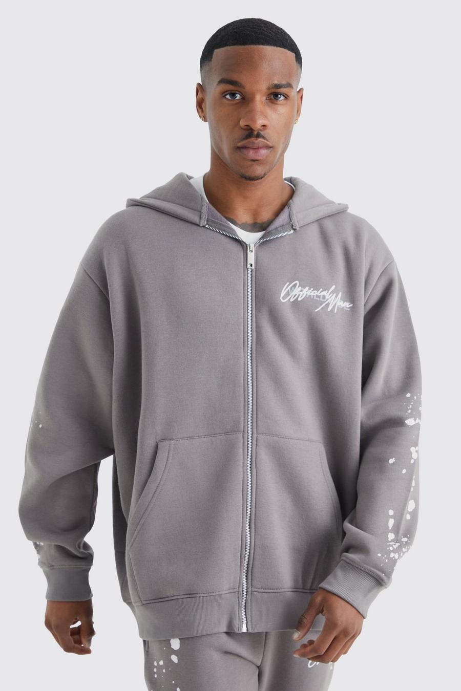 Grey Oversize hoodie med färgstänk image number 1