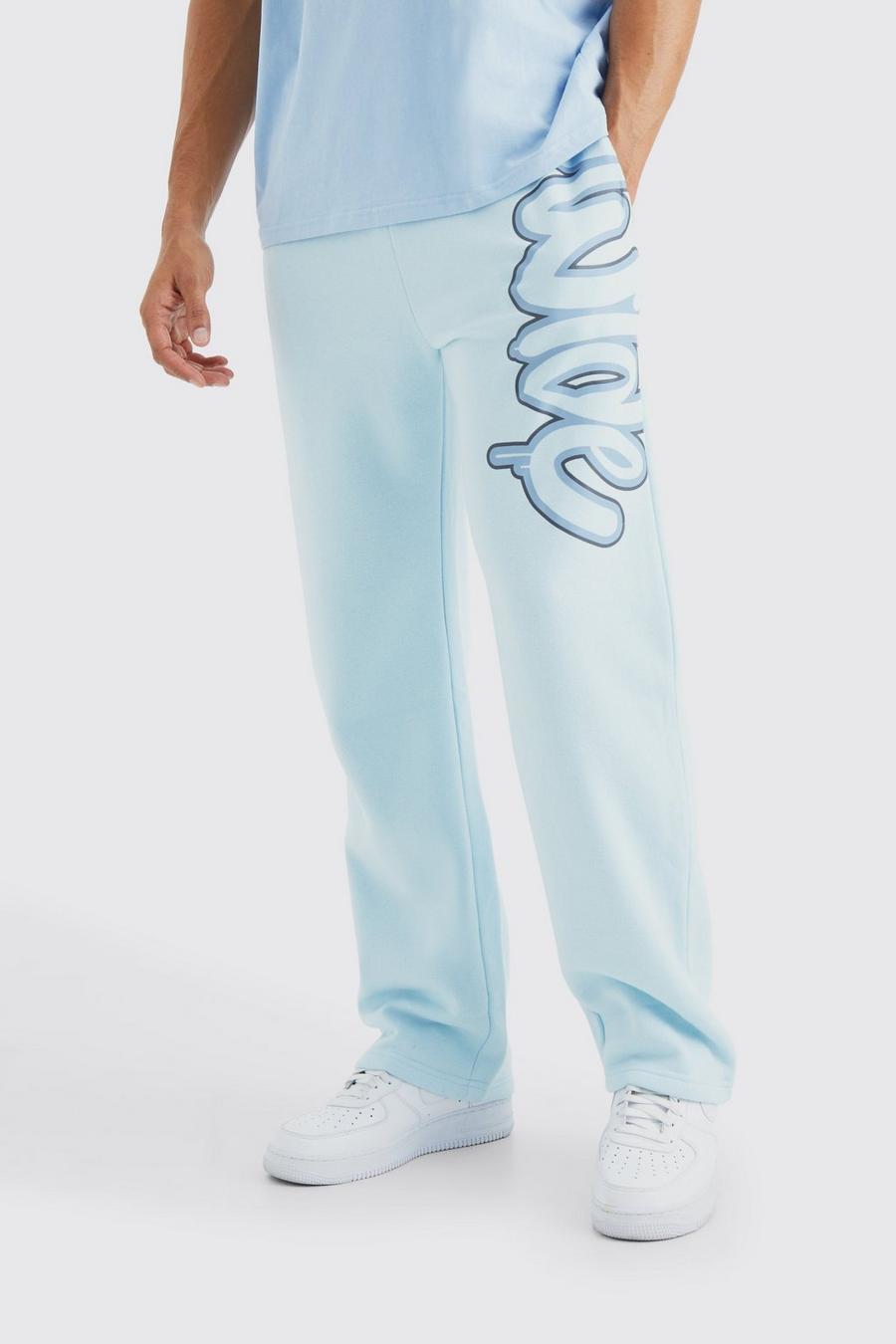 Pantalón deportivo holgado con estampado Worldwide de grafiti, Pale blue image number 1