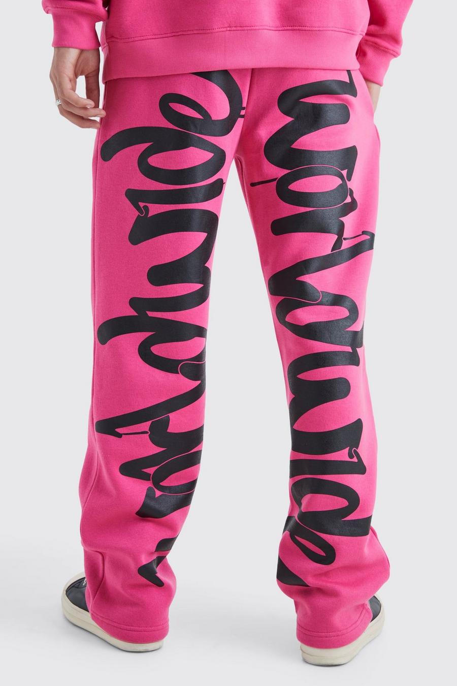 Pink Relaxed Worldwide Graffiti Print Joggers  image number 1