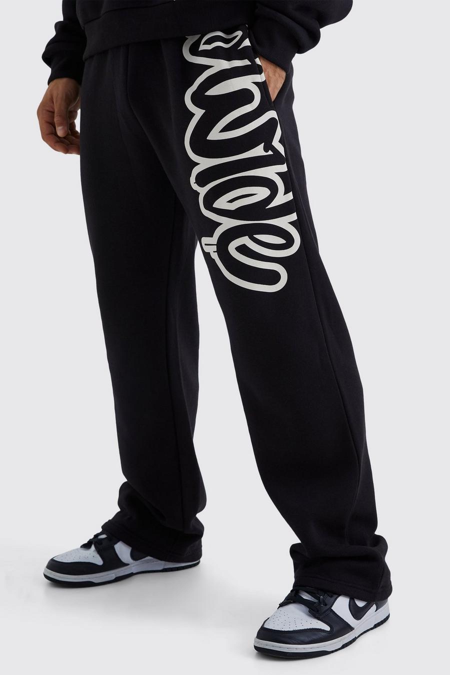 Pantalón deportivo holgado con estampado Worldwide de grafiti, Black