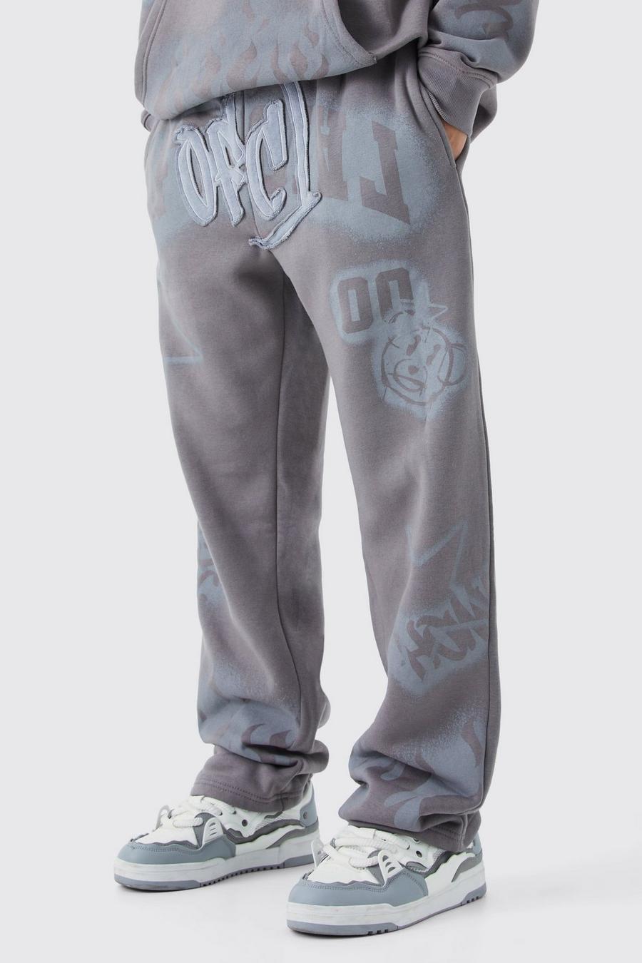 Mid grey Relaxed Graffiti Applique Joggers image number 1