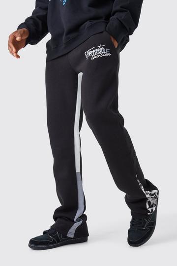 Stacked Flared Slim Fit Sterren Print Joggingbroek Met Gusset black