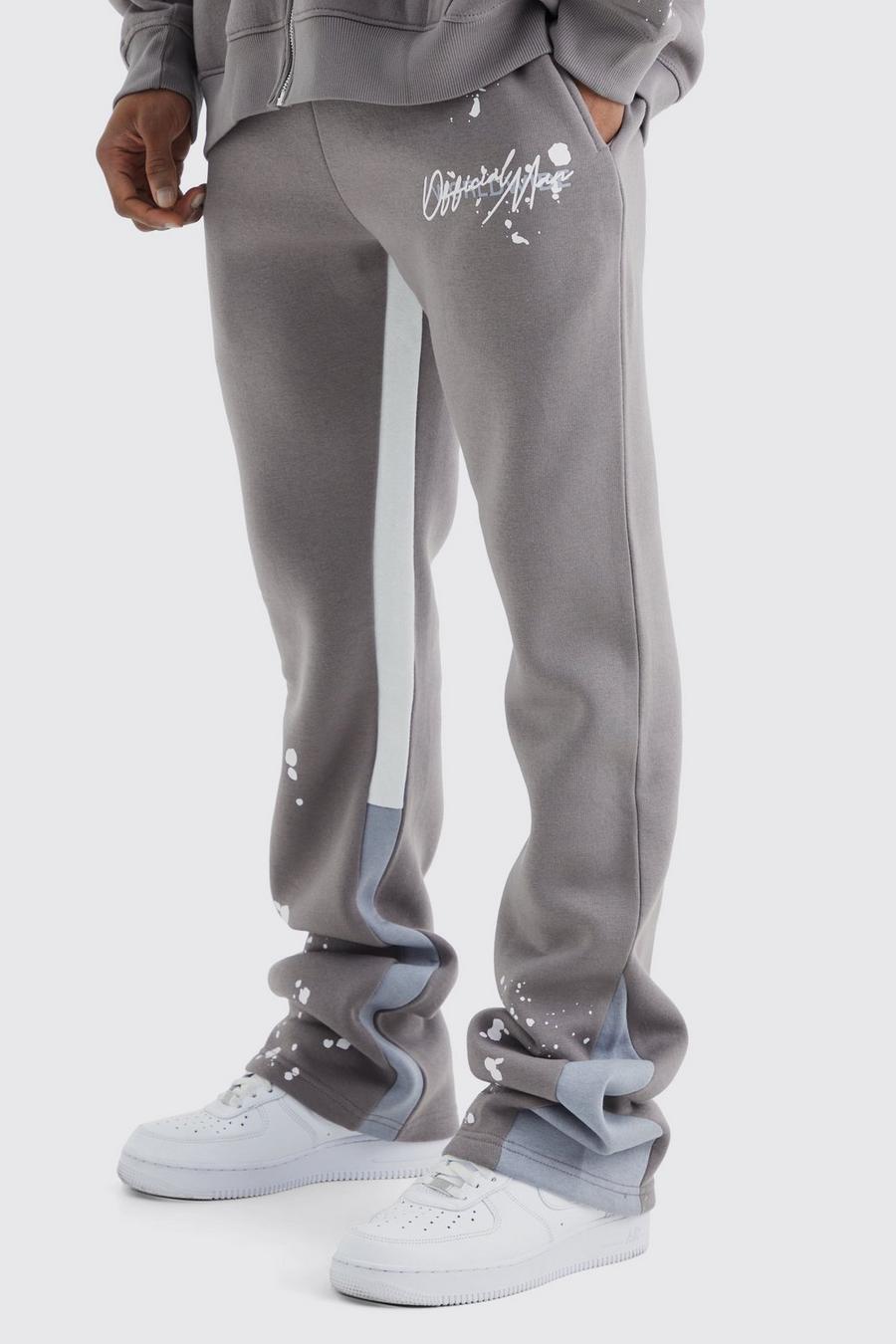 Grey Slim Stacked Flare Sweatpant With Gusset Panel image number 1