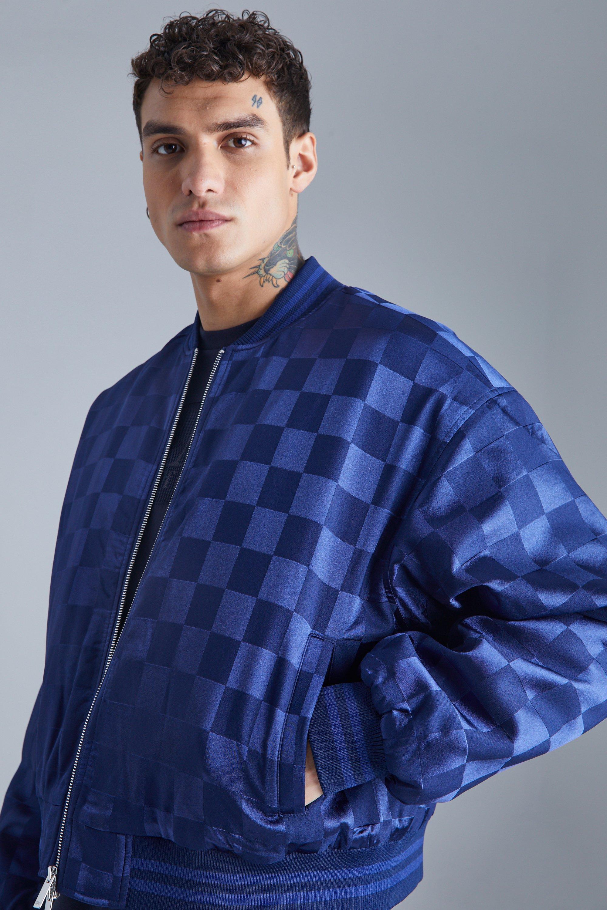 Boxy Satin Checkerboard Bomber boohoo UK
