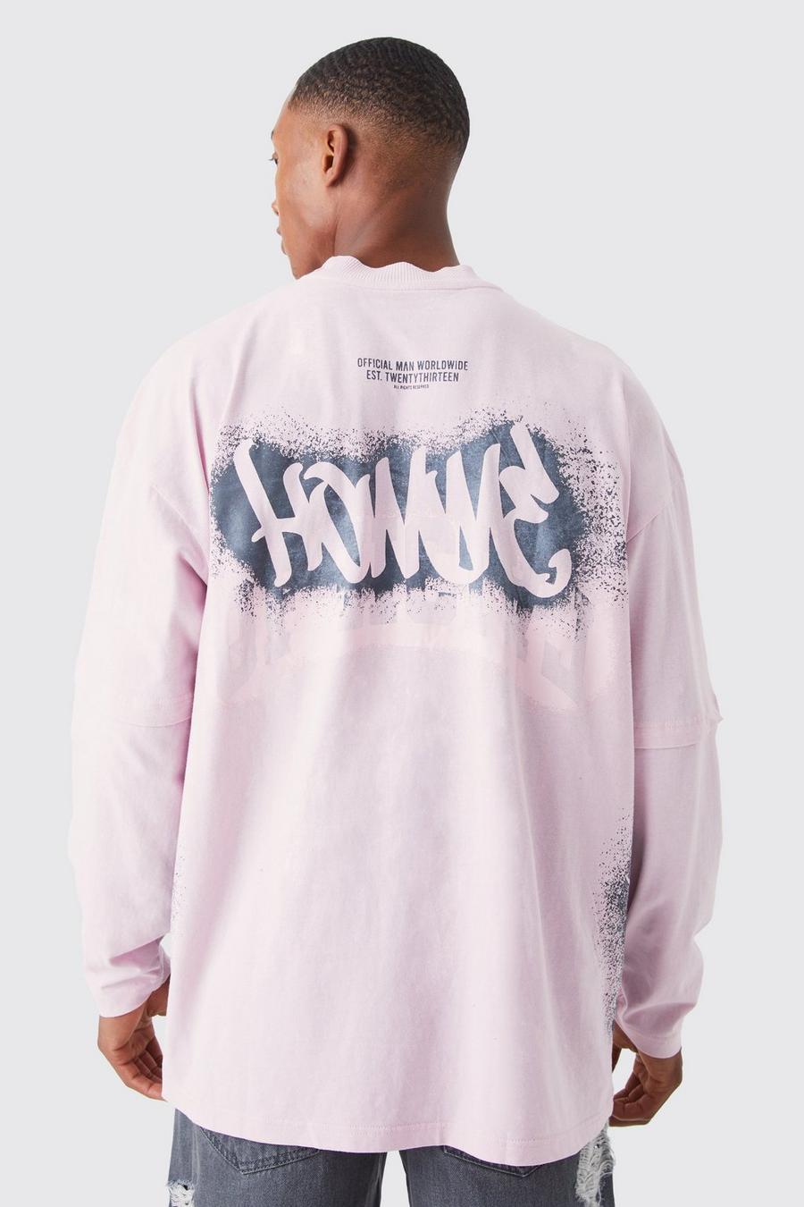 Camiseta oversize con estampado de grafiti y media manga, Dusky pink image number 1