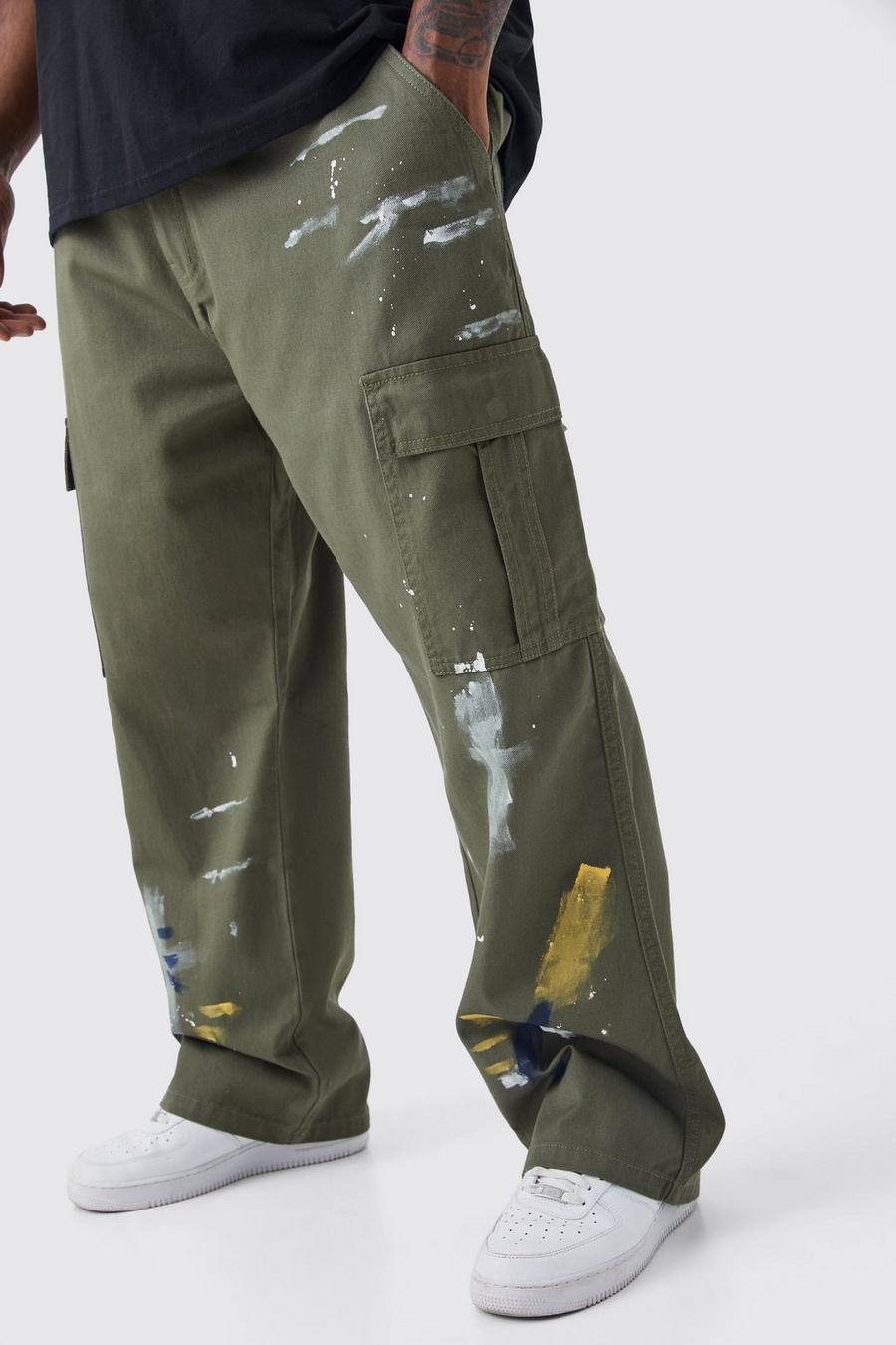 Khaki Plus Relaxed Fit All Over Paint Splatter Trouser image number 1