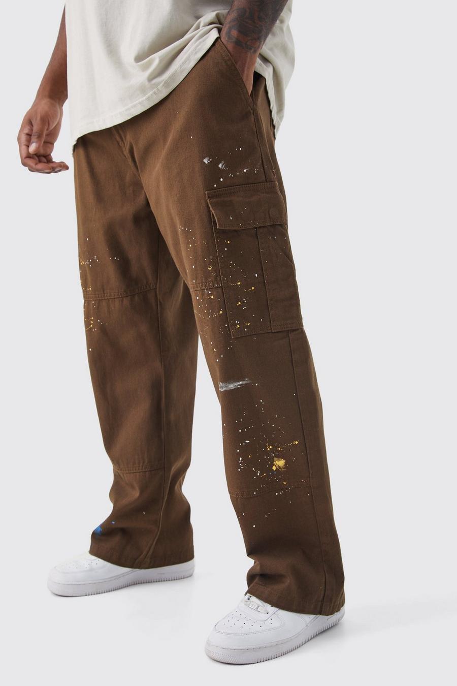 Chocolate braun Plus Straight Leg Cargo All Over Paint Splatter Trouser
