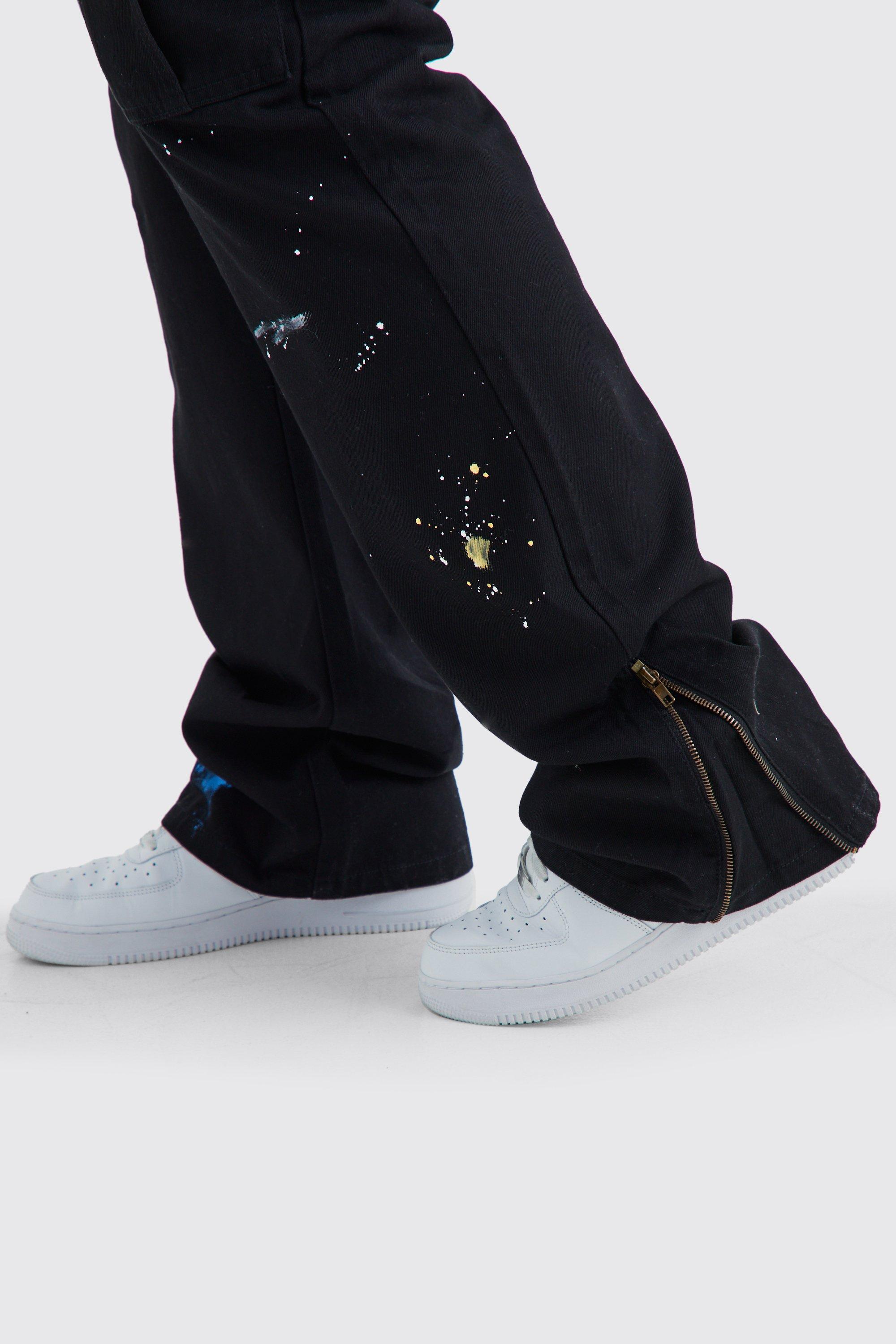 Plus Slim Flare Popper Hem Paint Splatter Cargo Pants