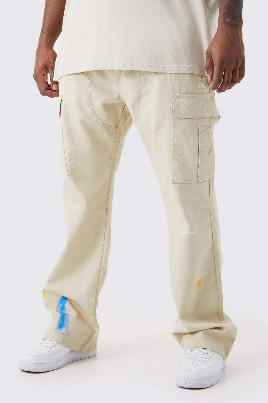 Stone Plus Slim Flare All Over Paint Splatter Cargo Trouser image number 1