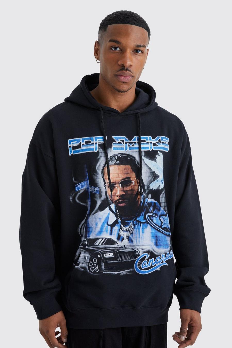Black svart Pop Smoke Oversize hoodie med tryck