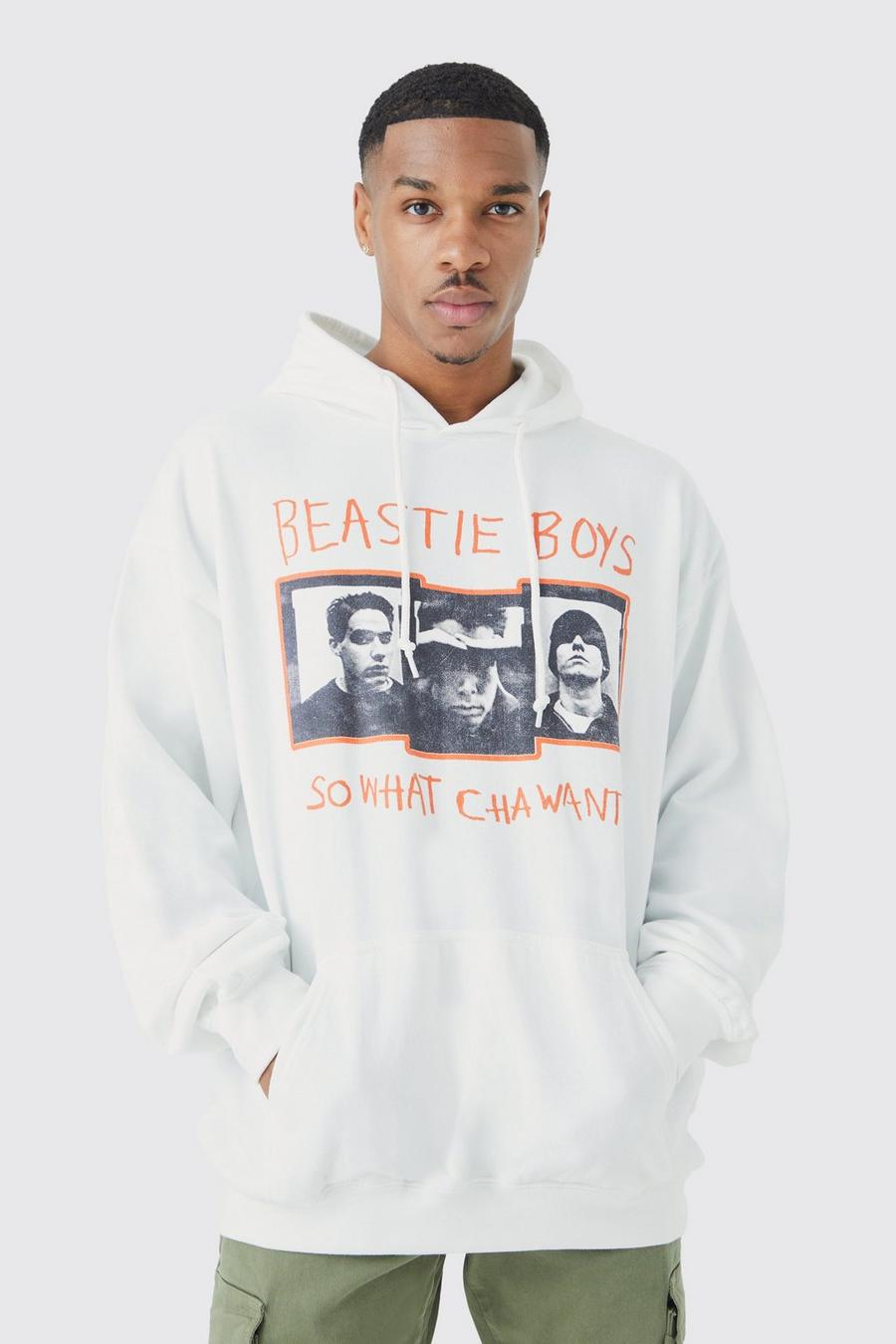 Sudadera oversize con capucha y estampado de Beastie Boys, White image number 1