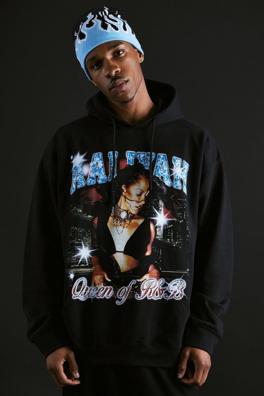 Black svart Aaliyah Oversize hoodie med tryck
